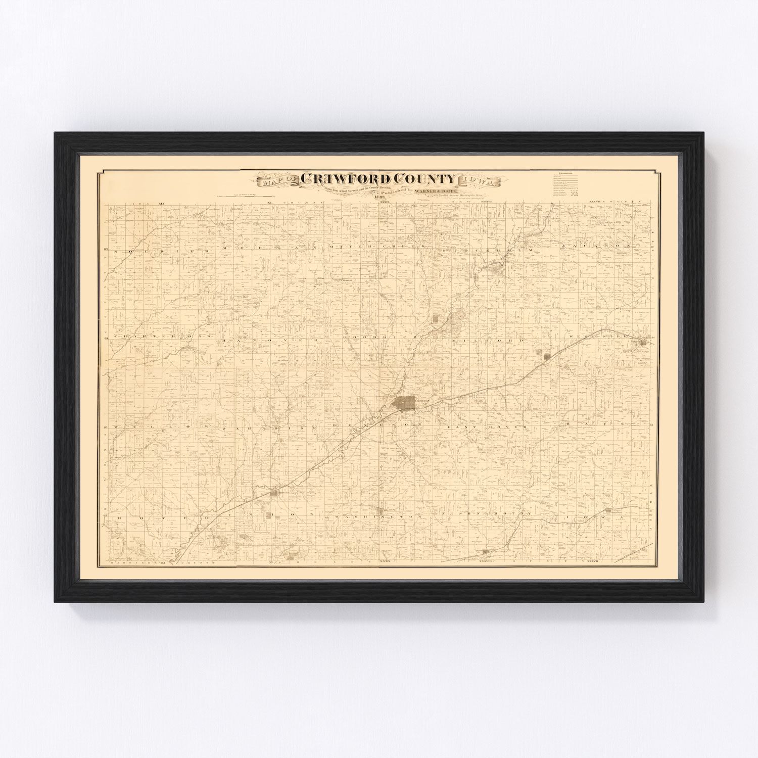 Vintage Map of Crawford County, Iowa 1883
