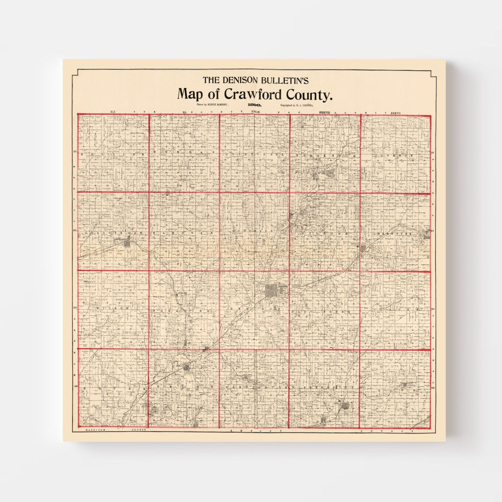 Vintage Map of Crawford County, Iowa 1898