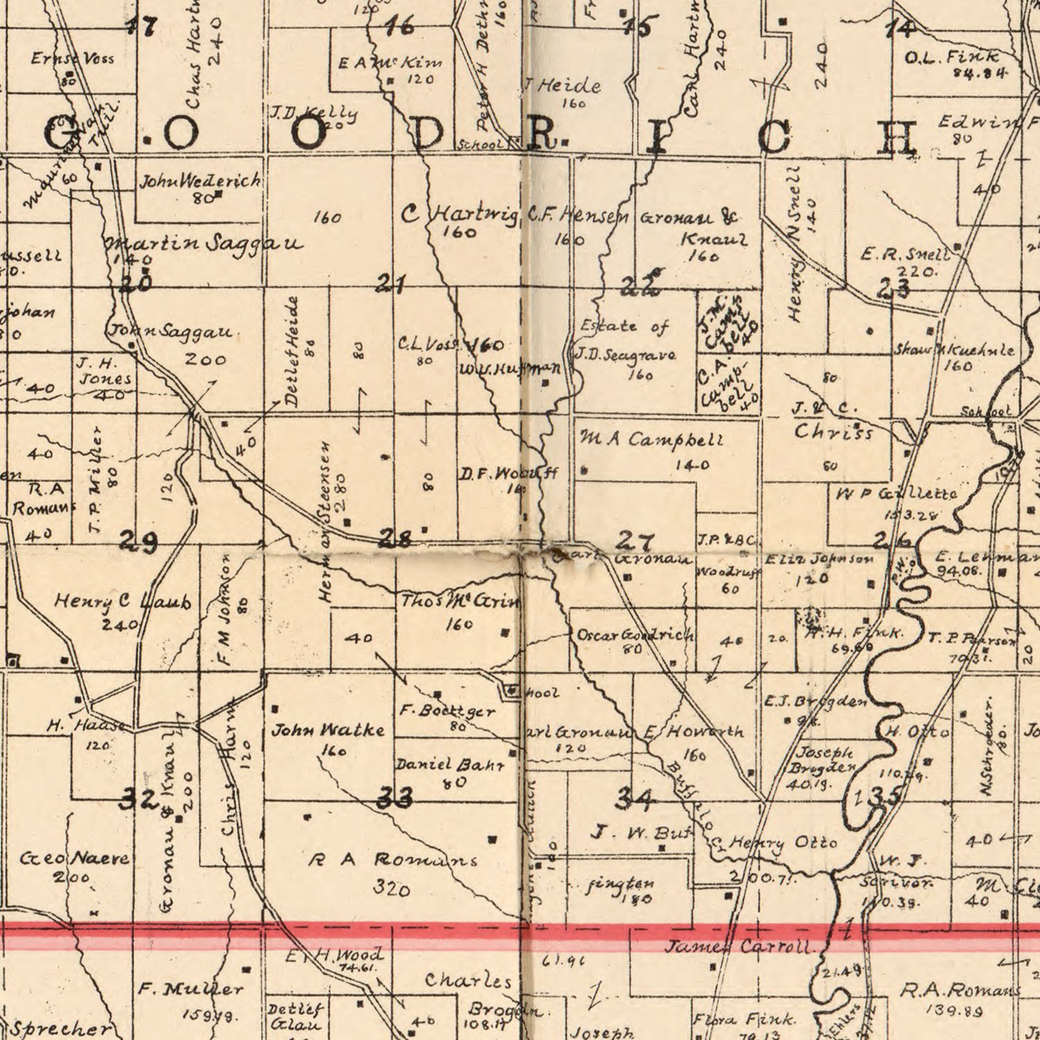 Vintage Map of Crawford County, Iowa 1898