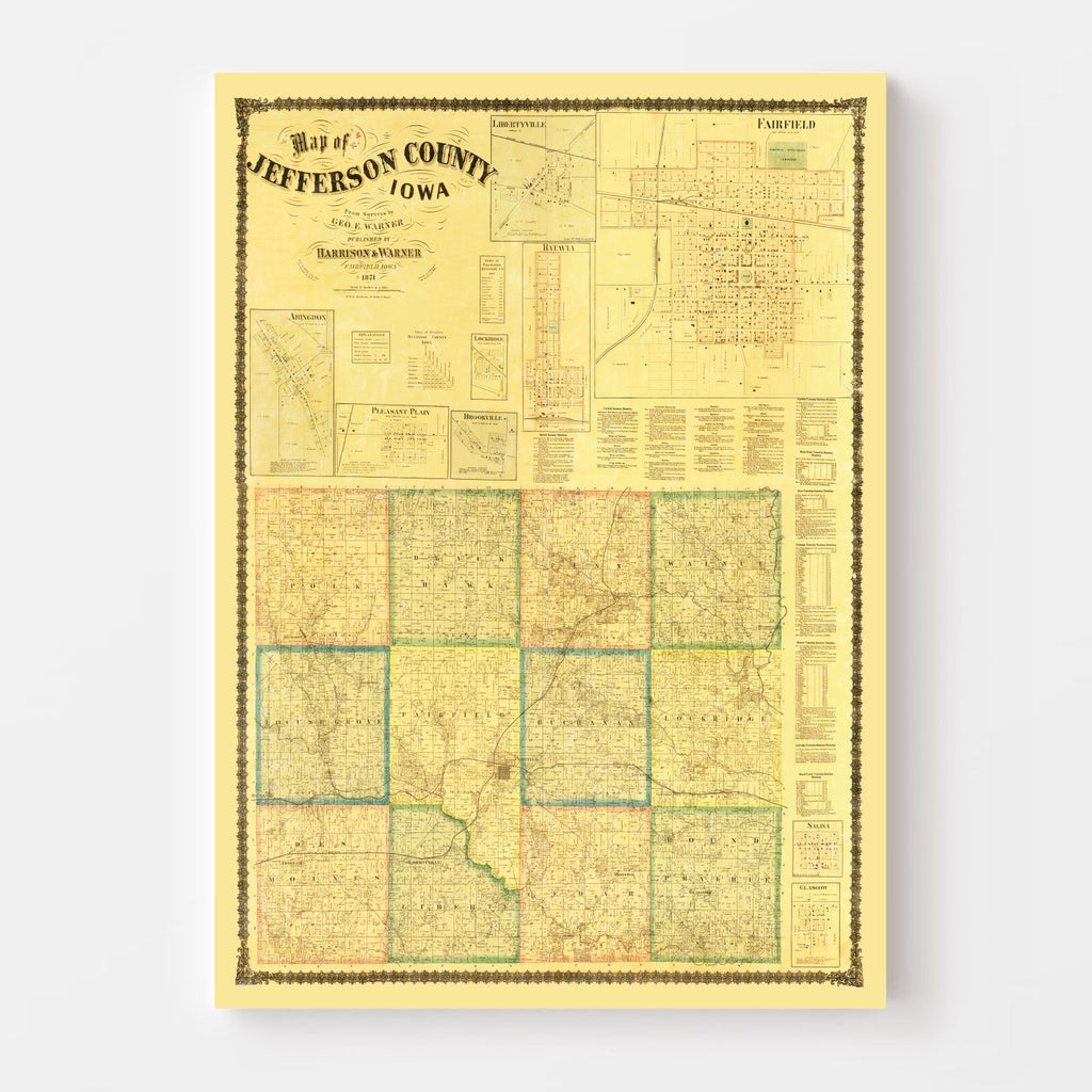 Vintage Map of Jefferson County, Iowa 1871