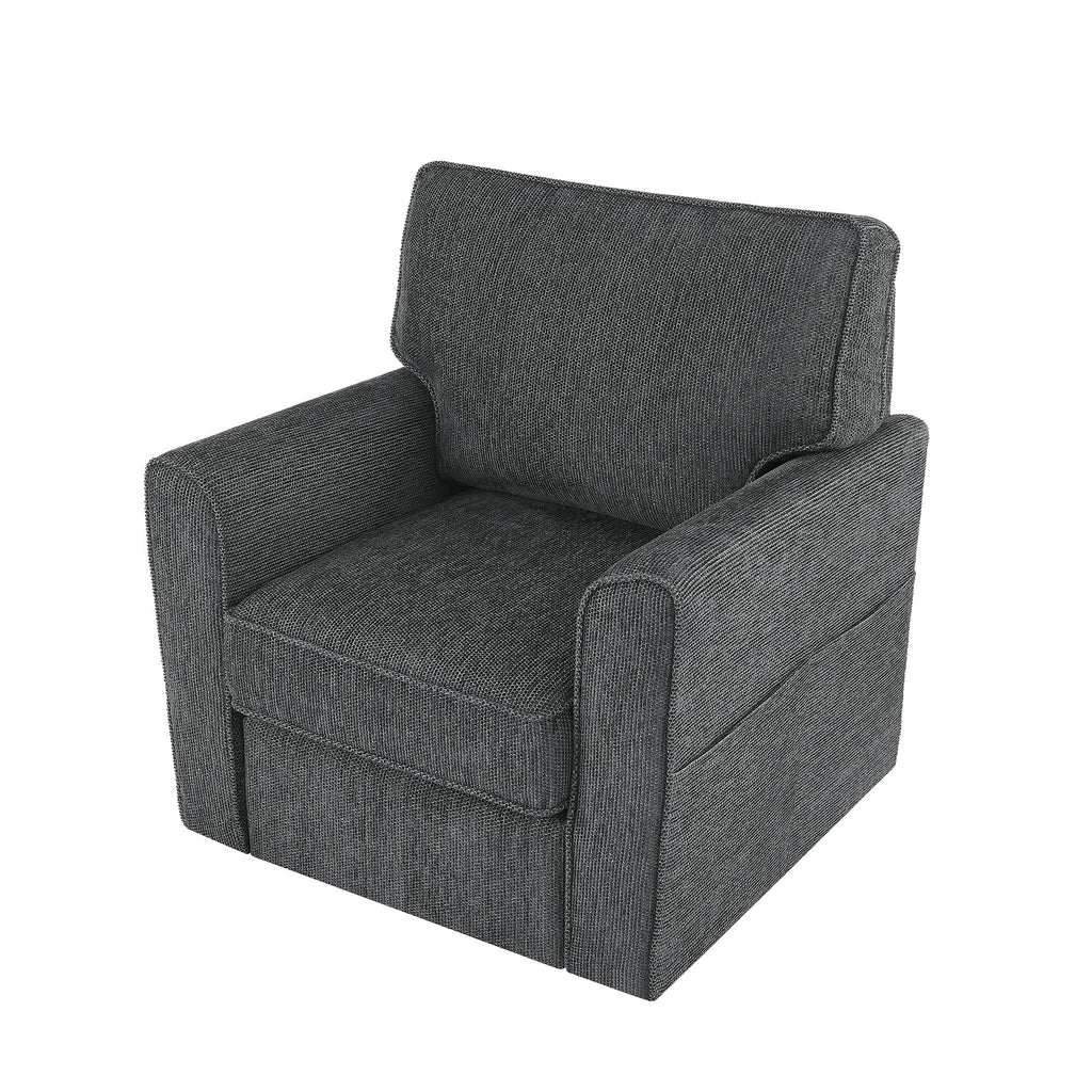 360° Swivel Chair Accent Barrel Armchair with Side Pockets, Grey Chenille, Compact Design for Living Room, Bedroom, Office