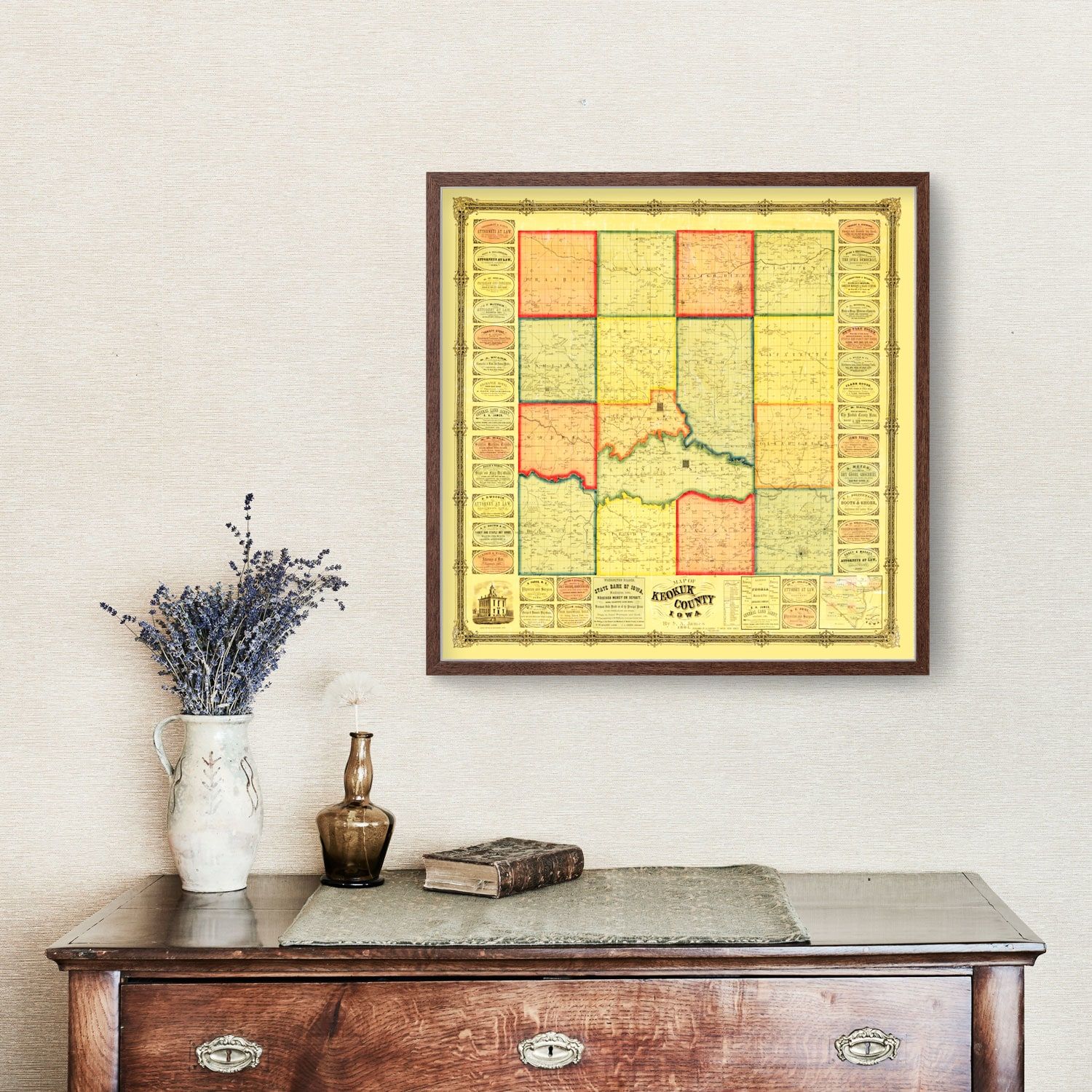 Vintage Map of Keokuk County, Iowa 1861