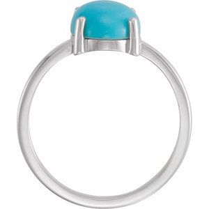 14K White Gold 10x8 mm Oval Natural Turquoise Cabochon Ring