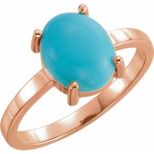 14K Rose Gold 10x8 mm Oval Natural Turquoise Cabochon Ring