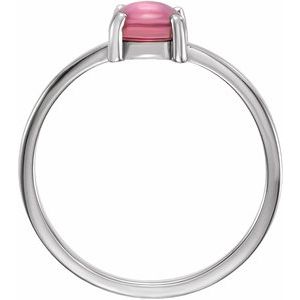 14K White Gold 6 mm Round Natural Pink Tourmaline Cabochon Ring