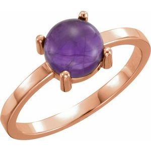 14K Rose Gold 7 mm Round Natural Amethyst Cabochon Ring