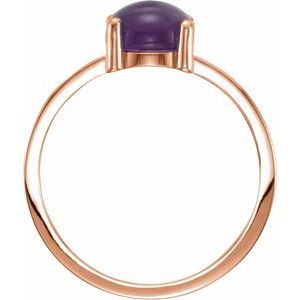 14K Rose Gold 7 mm Round Natural Amethyst Cabochon Ring