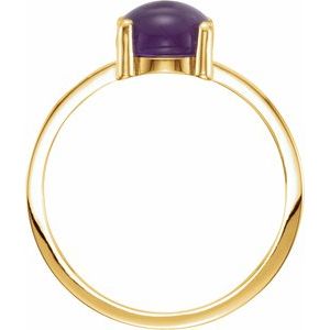 14K Yellow Gold 7 mm Round Natural Amethyst Cabochon Ring