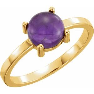 14K Yellow Gold 7 mm Round Natural Amethyst Cabochon Ring