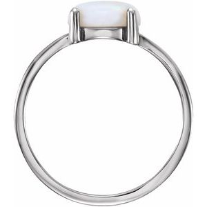 14K White Gold 6 mm Round Natural Opal Cabochon Ring