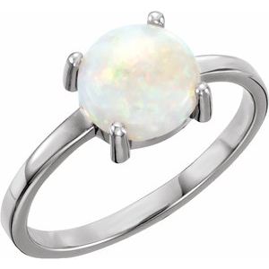 14K White Gold 7 mm Round Natural Opal Cabochon Ring