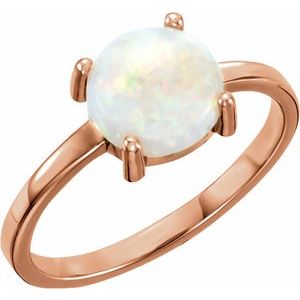 14K Rose Gold 6 mm Round Natural White Opal Cabochon Ring