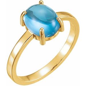 14K Yellow Gold 9x7 mm Oval Natural Swiss Blue Topaz Cabochon Ring