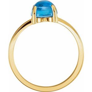 14K Yellow Gold 9x7 mm Oval Natural Swiss Blue Topaz Cabochon Ring
