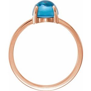 14K Rose Gold 9x7 mm Oval Natural Swiss Blue Topaz Cabochon Ring