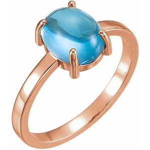 14K Rose Gold 9x7 mm Oval Natural Swiss Blue Topaz Cabochon Ring