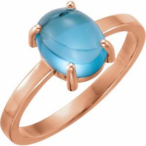 14K Rose Gold 9x7 mm Oval Natural Swiss Blue Topaz Cabochon Ring