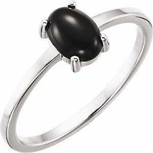 14K White Gold 7x5 mm Oval Natural Black Onyx Cabochon Ring