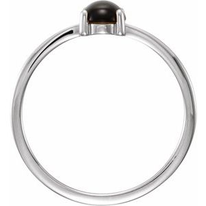 14K White Gold 8x6 mm Oval Natural Black Onyx Cabochon Ring