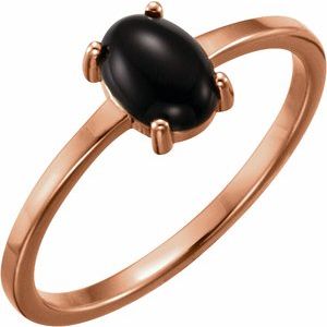 14K Rose Gold 8x6 mm Oval Natural Black Onyx Cabochon Ring