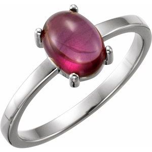 14K White Gold 8x6 mm Oval Natural Rhodolite Garnet Cabochon Ring