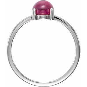 14K White Gold 8x6 mm Oval Natural Rhodolite Garnet Cabochon Ring