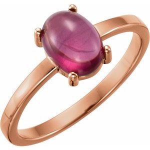 14K Rose Gold 8x6 mm Oval Natural Rhodolite Garnet Cabochon Ring
