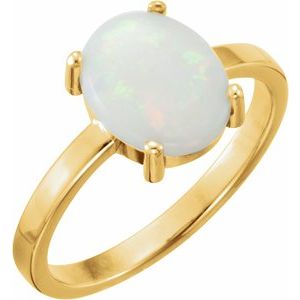14K Yellow Gold 10x8 mm Oval Natural Opal Cabochon Ring
