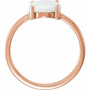 14K Rose Gold 9x7 mm Oval Natural White Opal Cabochon Ring