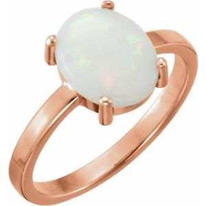 14K Rose Gold 9x7 mm Oval Natural White Opal Cabochon Ring