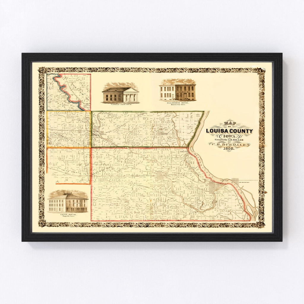 Vintage Map of Louisa County, Iowa 1858