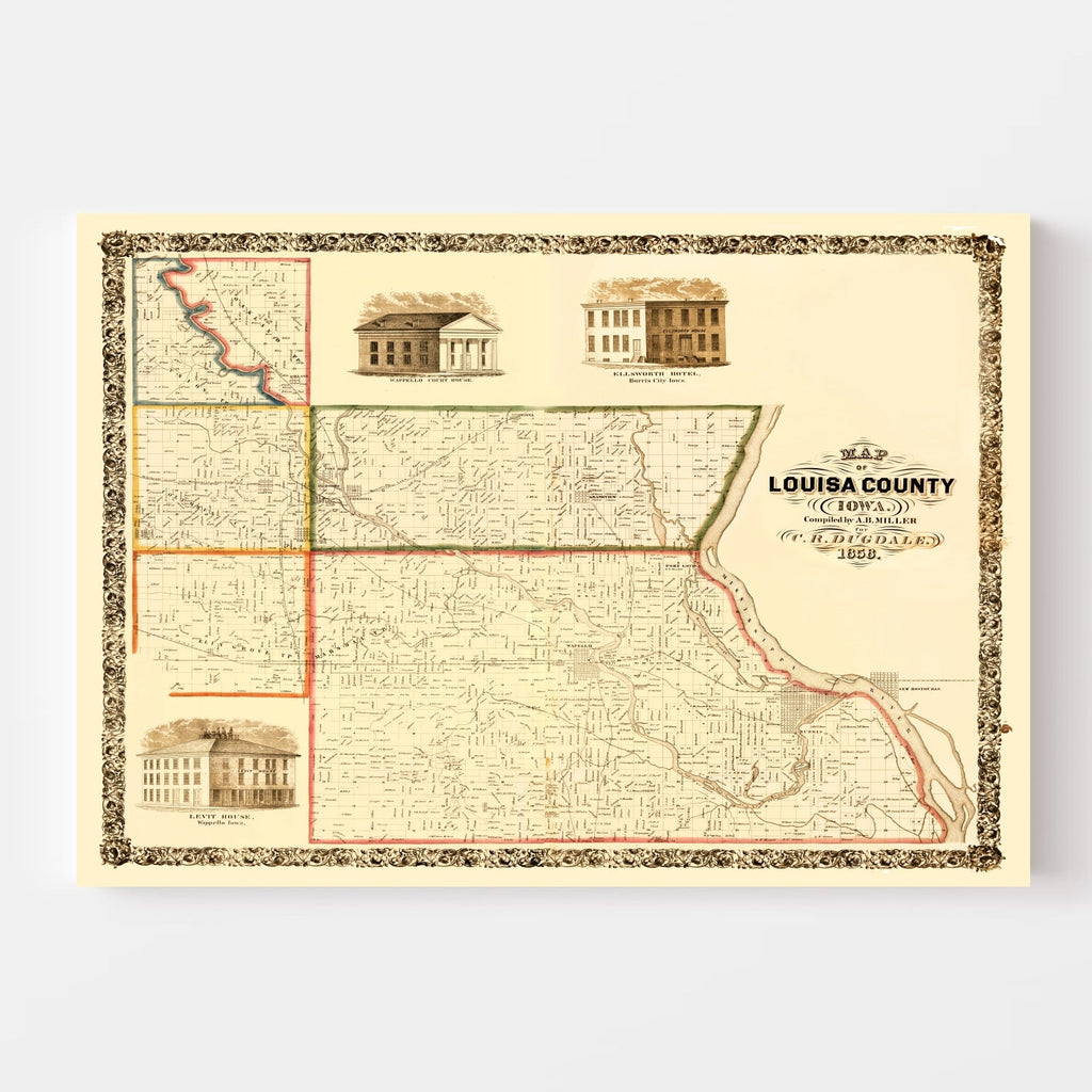 Vintage Map of Louisa County, Iowa 1858