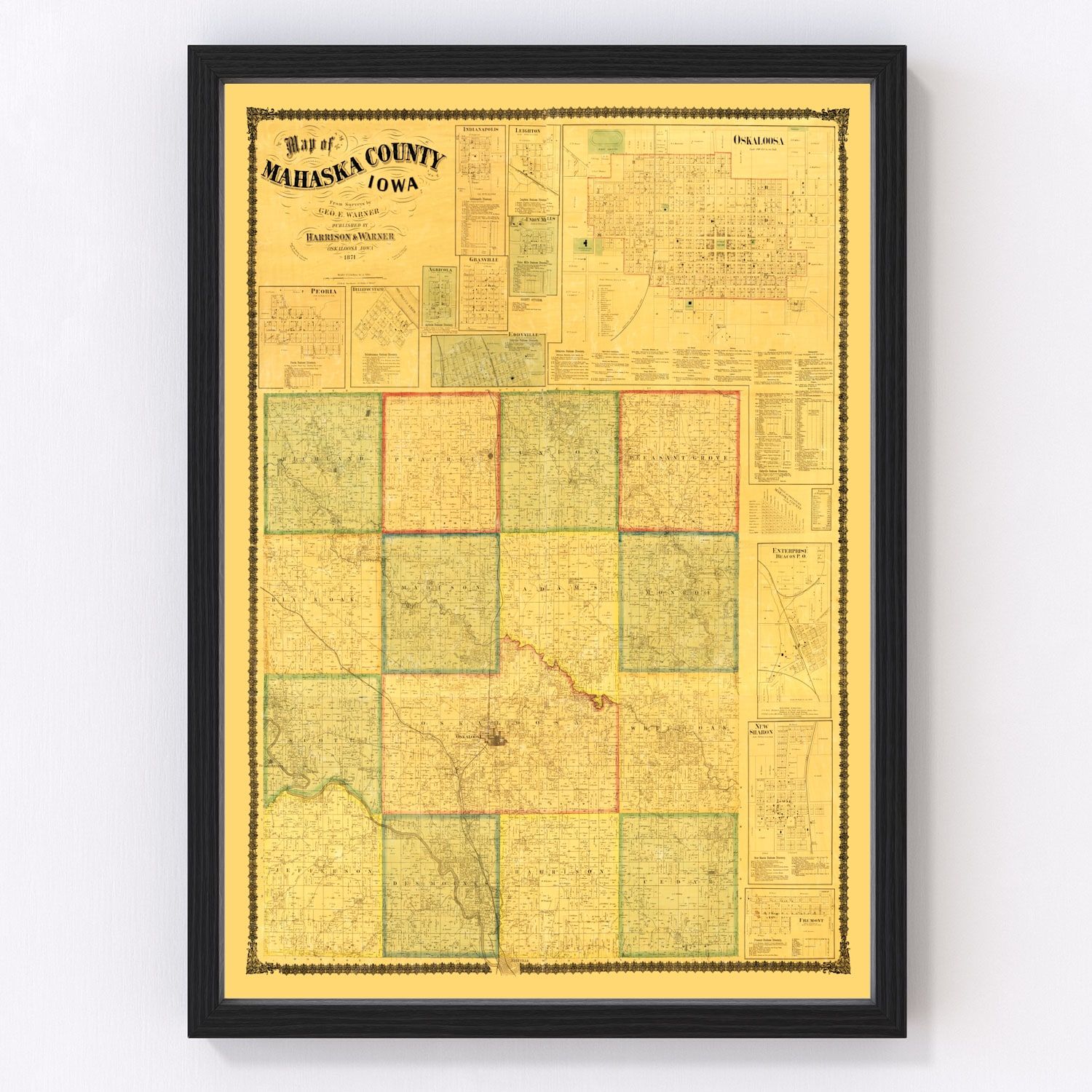 Vintage Map of Mahaska County, Iowa 1871