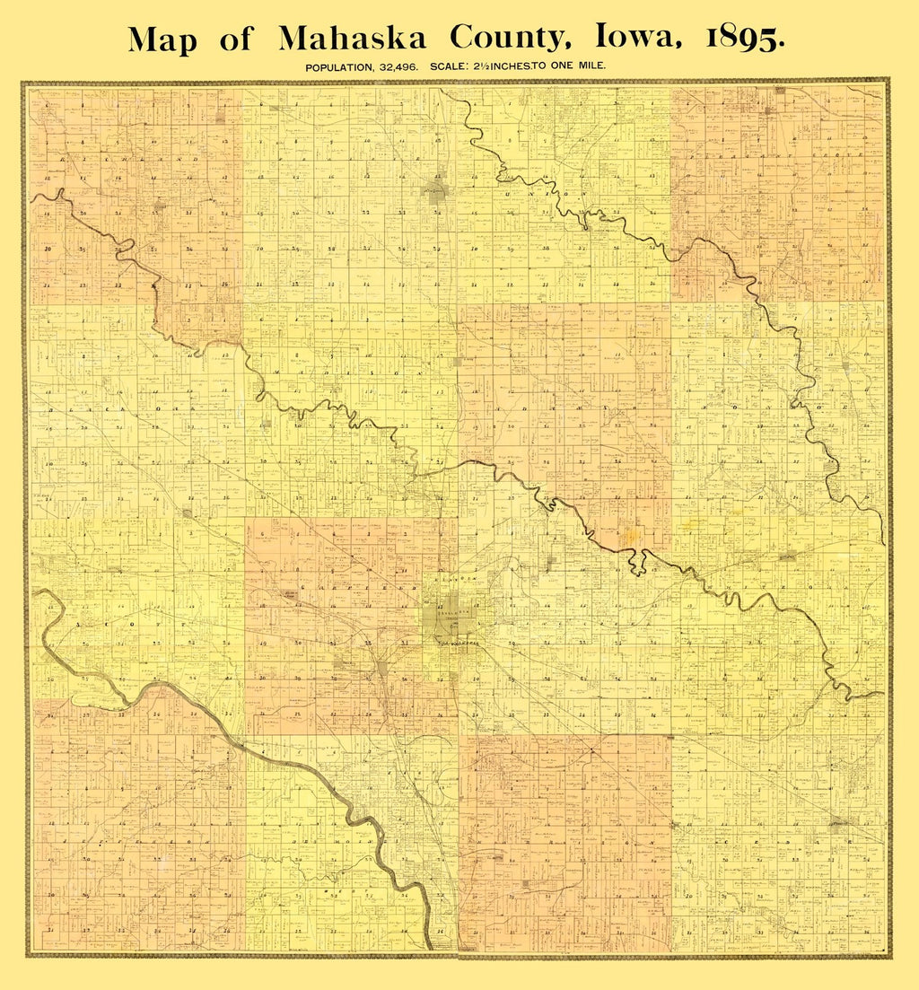 Vintage Map of Mahaska County, Iowa 1895