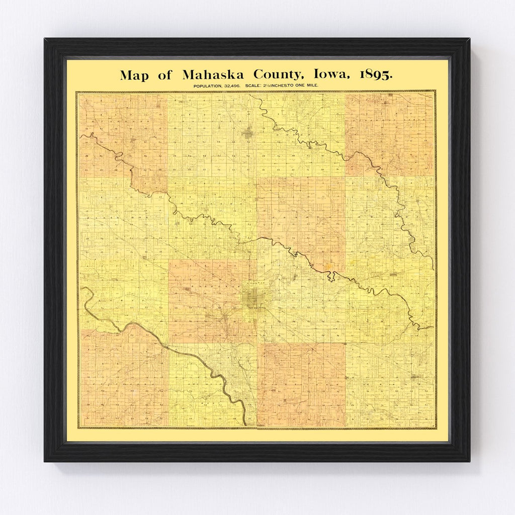 Vintage Map of Mahaska County, Iowa 1895