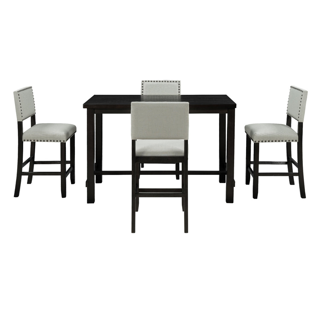 TREXM Classic Elegant 5-Piece Counter Height Dining Set with Table and 4 Chairs in Espresso and Beige