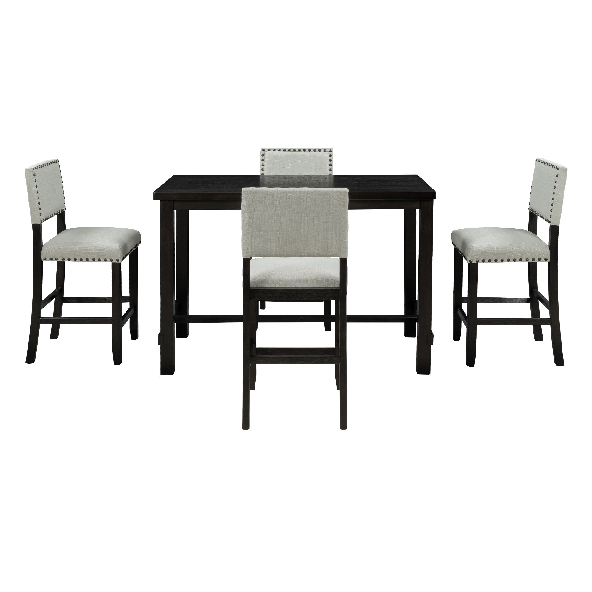 TREXM Classic Elegant 5-Piece Counter Height Dining Set with Table and 4 Chairs in Espresso and Beige