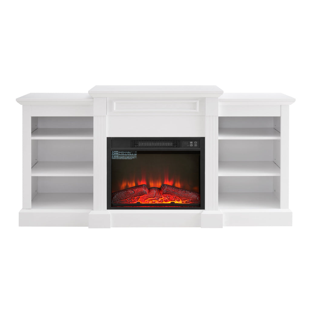 Media Console Table with Large Storage Cabinet, with 23' Fireplace Insert, for TV Up to 70'', Modern TV Media Entertaionment Stand, White, 65.75'W*17'D*32.48'H