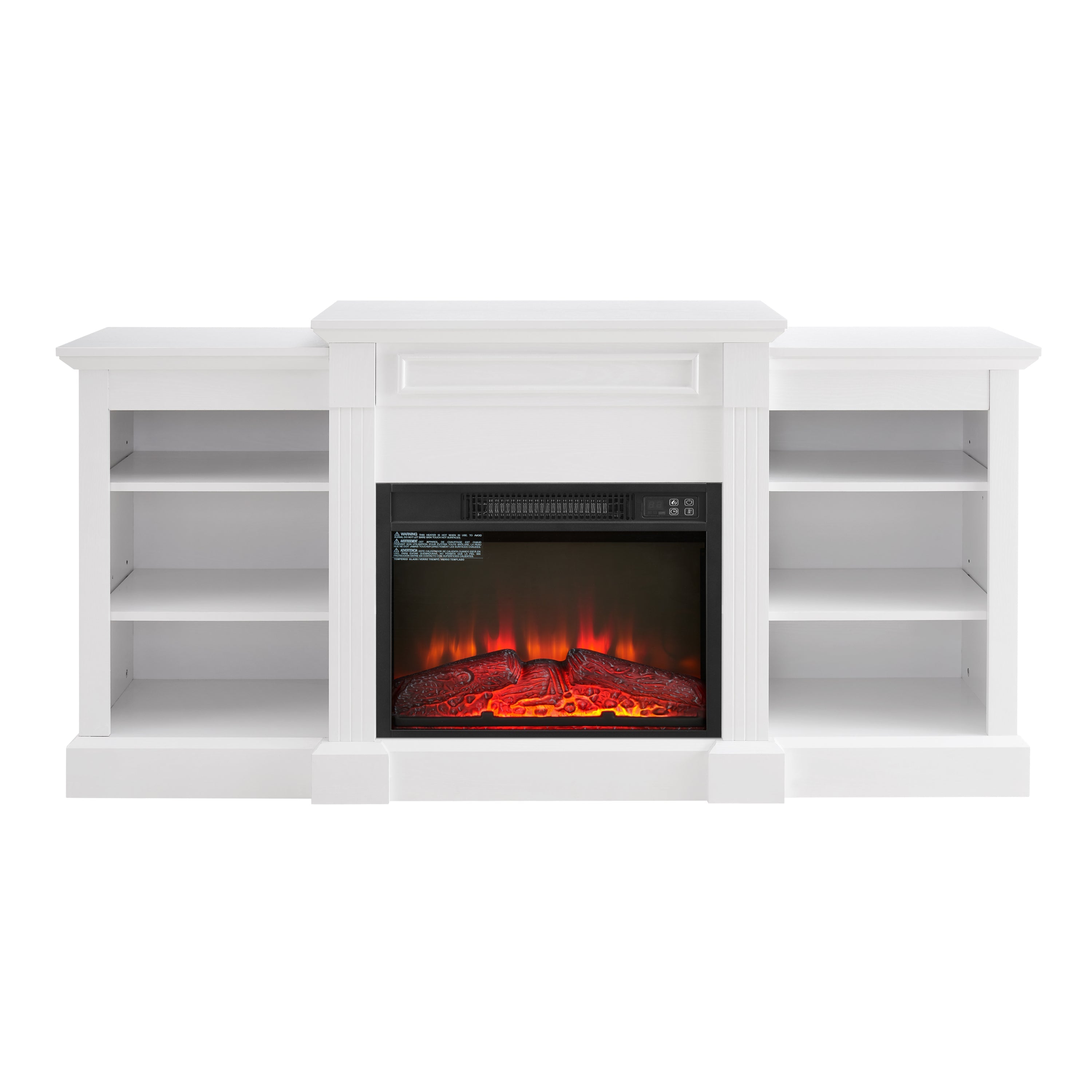 Media Console Table with Large Storage Cabinet, with 23' Fireplace Insert, for TV Up to 70'', Modern TV Media Entertaionment Stand, White, 65.75'W*17'D*32.48'H