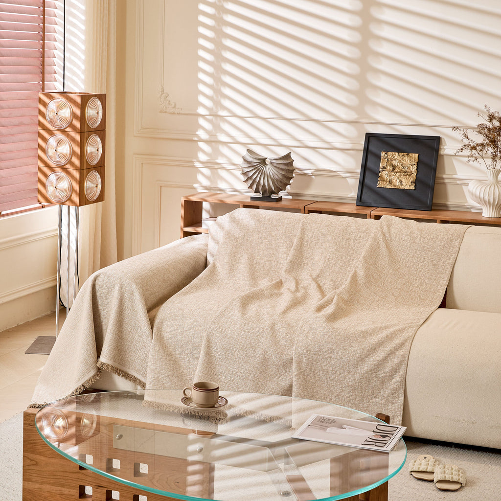 Natural Textured Linen Couch Cover, Breathable & Hypoallergenic Furniture Protector