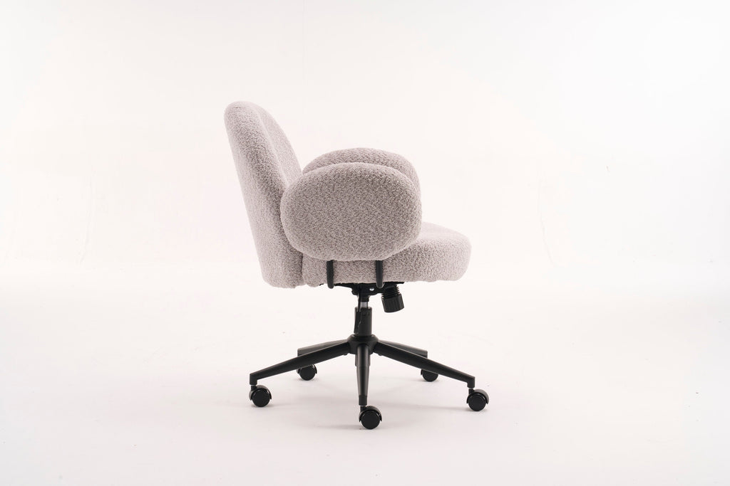 Boucle Fabric Office Chair with Ergonomic Curved 
Backrest & Armrests - 360° Swivel Adjustable Height
 Task Chair, Sturdy Black Metal Base with Rolling
 Casters for Home Office/Study/Vanity