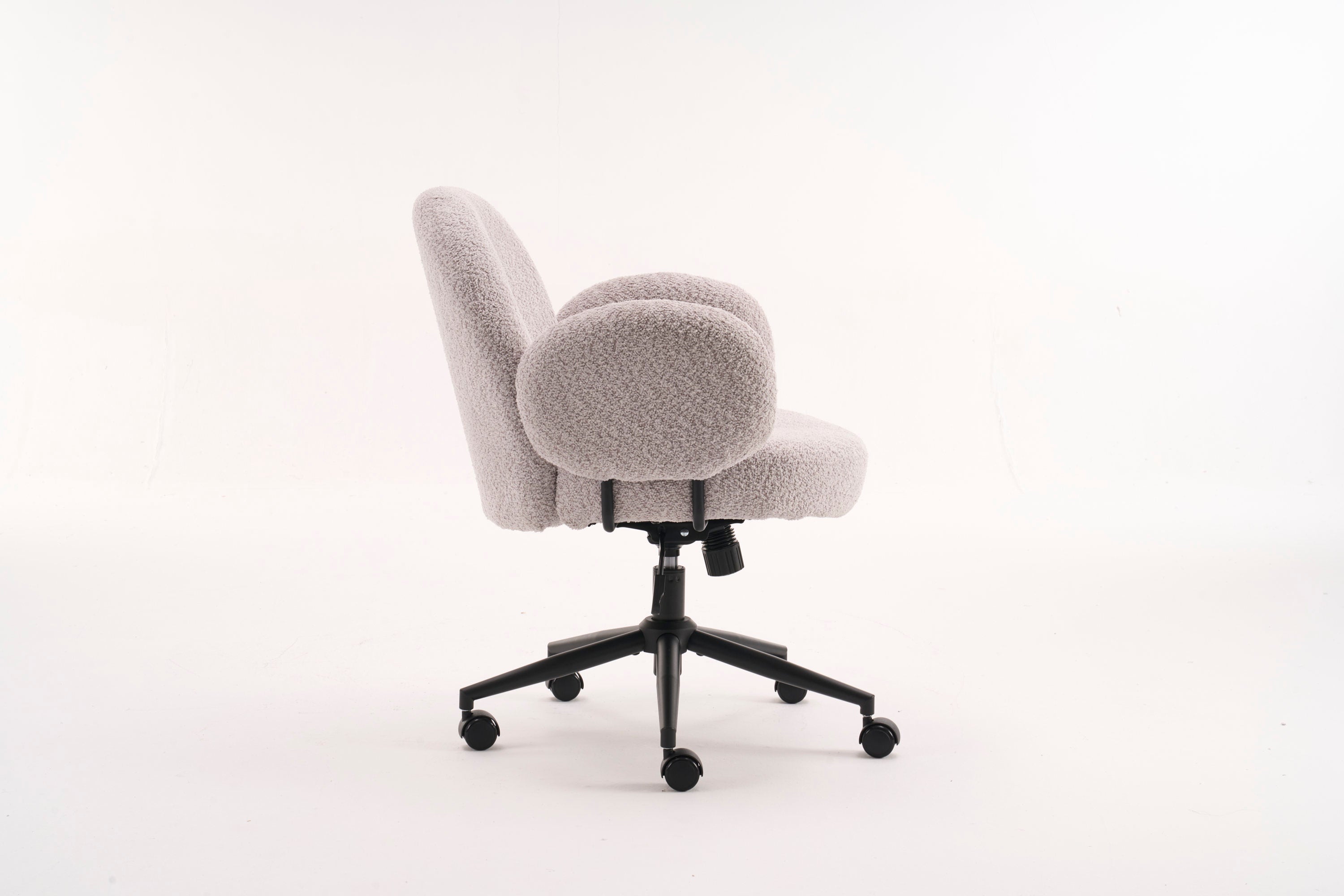 Boucle Fabric Office Chair with Ergonomic Curved 
Backrest & Armrests - 360° Swivel Adjustable Height
 Task Chair, Sturdy Black Metal Base with Rolling
 Casters for Home Office/Study/Vanity