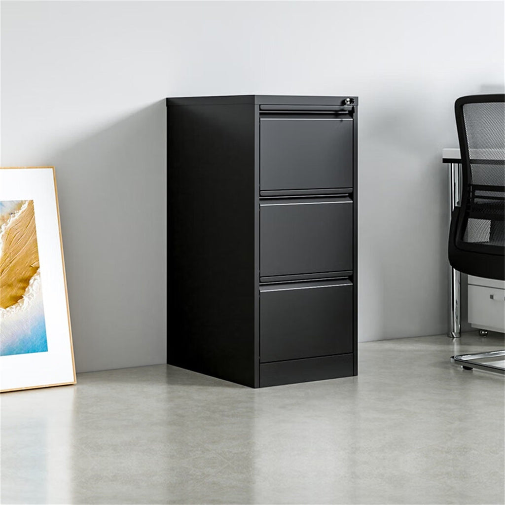4 Drawer Vertical File Cabinet with Lock for Home Office Organizer, Black Metal Filing Cabinet, Letter/A4/Legal Size