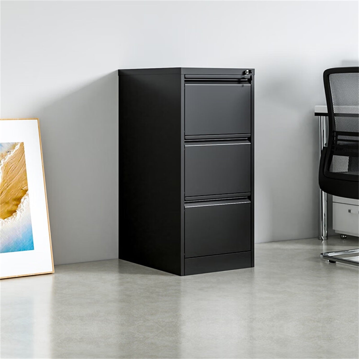 4 Drawer Vertical File Cabinet with Lock for Home Office Organizer, Black Metal Filing Cabinet, Letter/A4/Legal Size