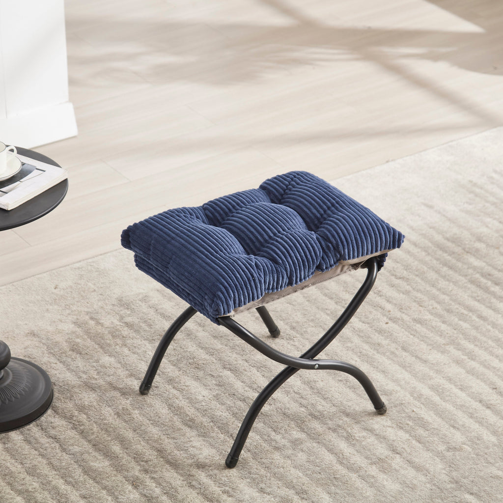 Lazy Chair with Ottoman, Modern Lounge Accent Chair with Armrests and a Side Pocket, Leisure Upholstered Sofa Chair Reading Chair with Footrest for Small Space, Corner Chair-Navy blue