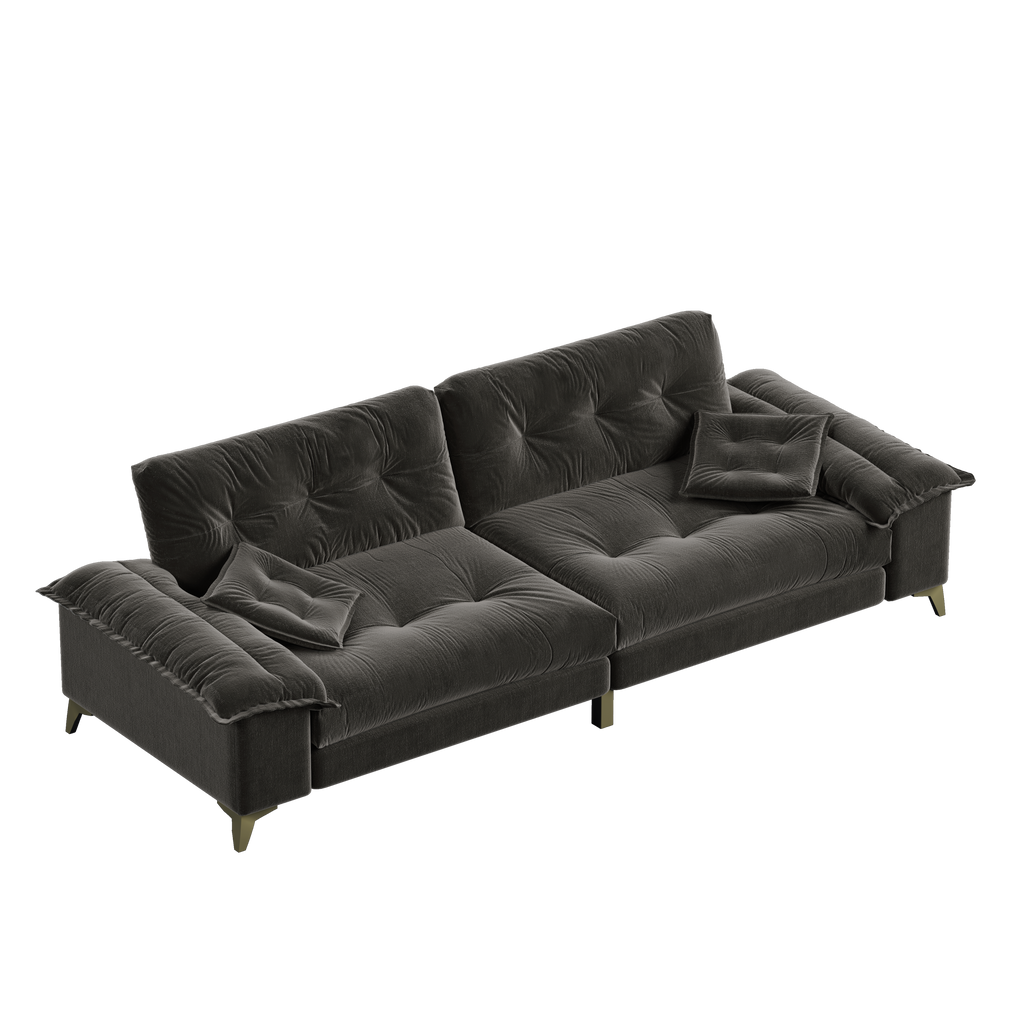 104.7 ' Modern 4-Seat Cloud Sofa with Wide Removable Armrests, Tufted Sofa with Metal Legs,Comfy Chenille Upholstered Couch with 2 Pillows for Living Room,Bedroom,Apartment, Office,Studio,Dark Gery