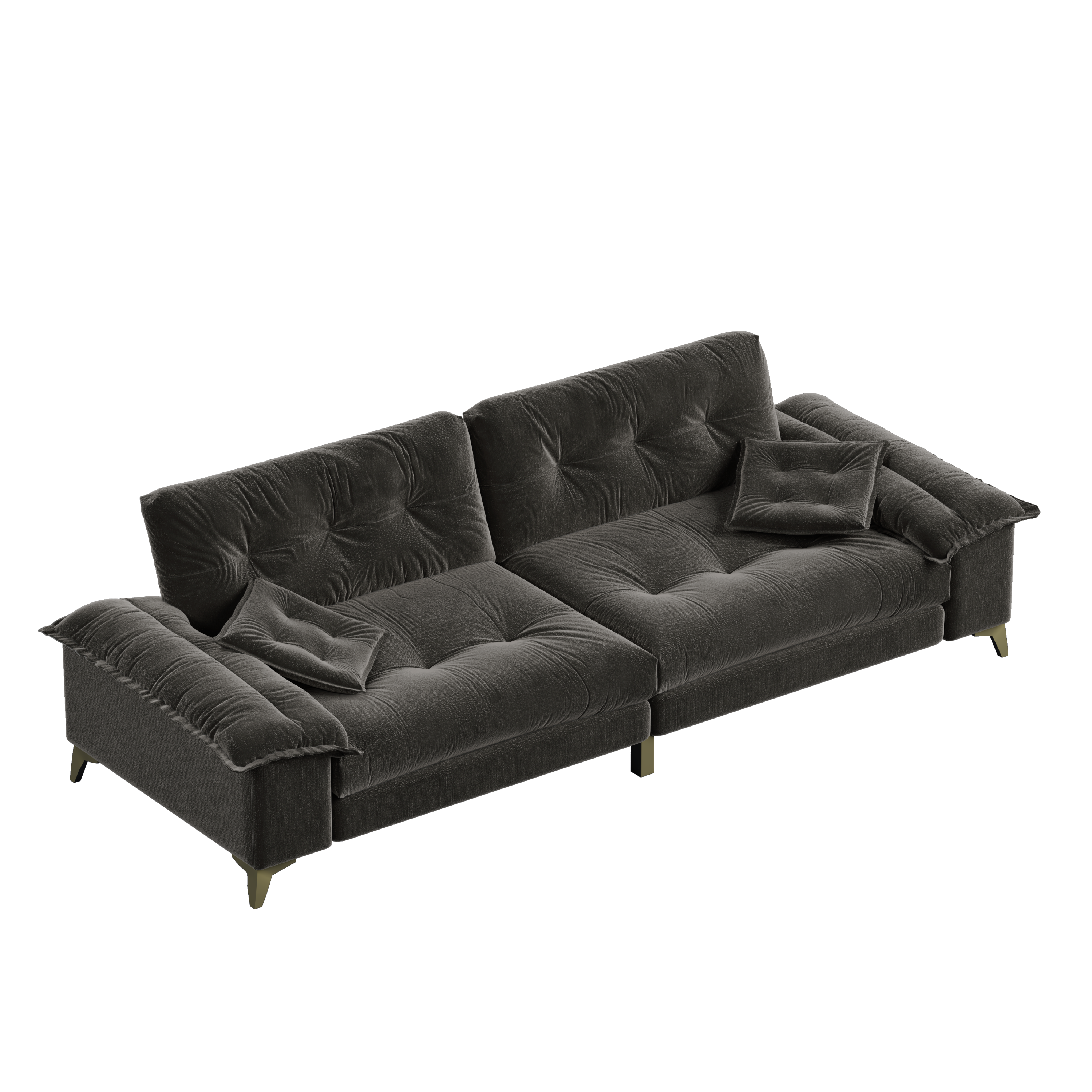 104.7 ' Modern 4-Seat Cloud Sofa with Wide Removable Armrests, Tufted Sofa with Metal Legs,Comfy Chenille Upholstered Couch with 2 Pillows for Living Room,Bedroom,Apartment, Office,Studio,Dark Gery