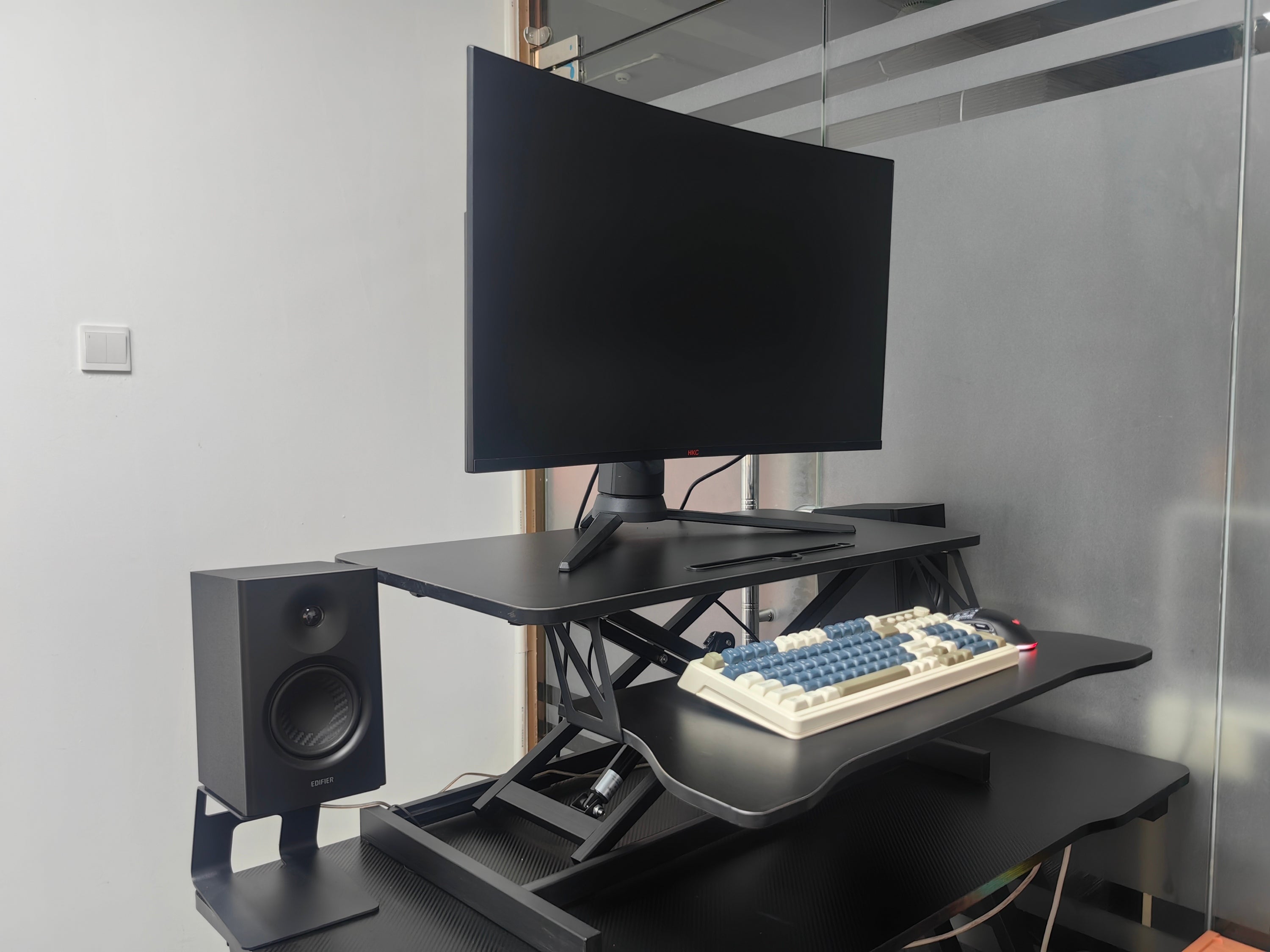 32 Inch Desk Converter, Height Adjustable Sit to Stand Riser, Dual Monitor and Laptop Workstation with Wide Keyboard Tray (BLACK) BACK-TO-SCHOOL