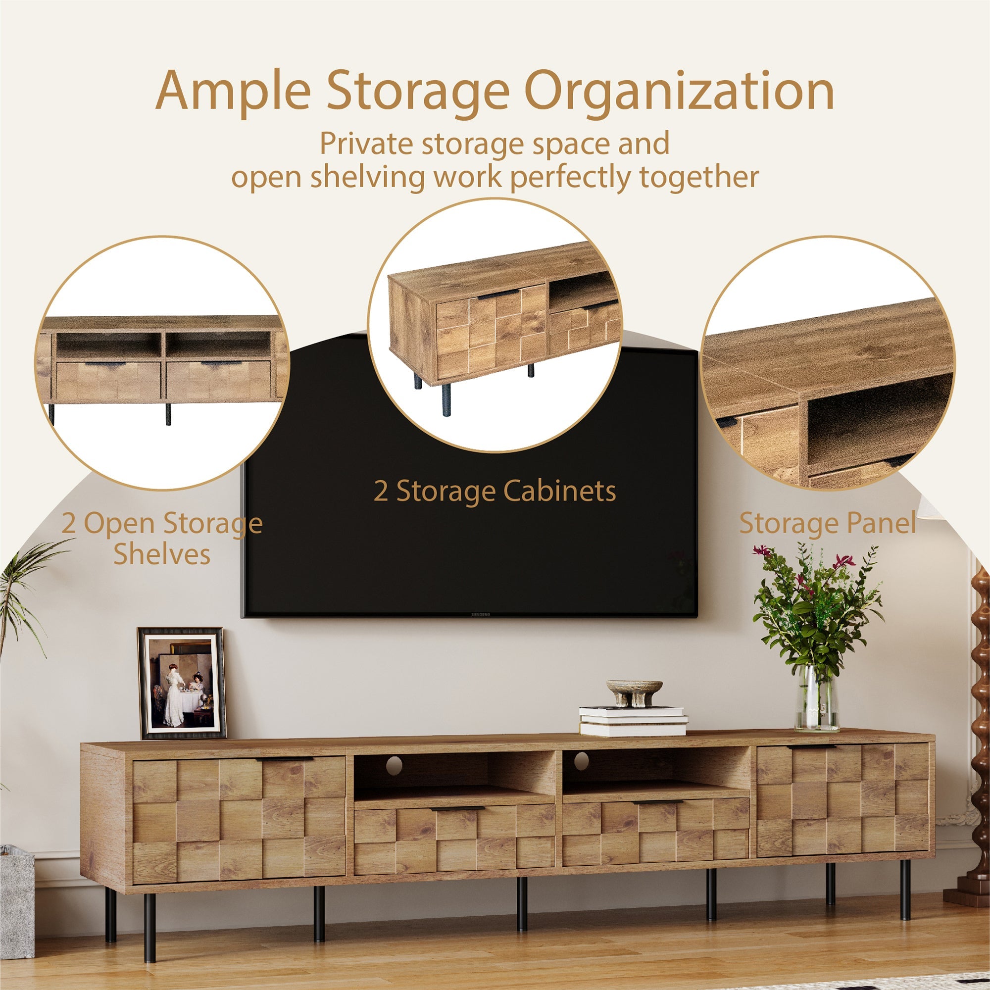 Mid Century TV Stand with 2 Drawers, Media Console Table for TVs up to 85'', Entertainment Center with Storage for Living room, Bedroom, Home Theatre