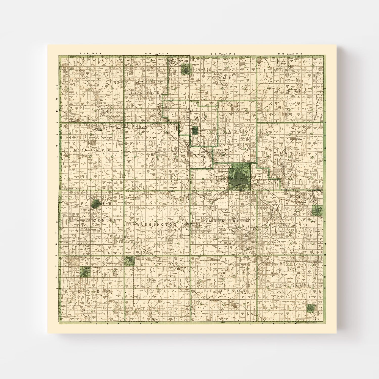 Vintage Map of Marshall County, Iowa 1896
